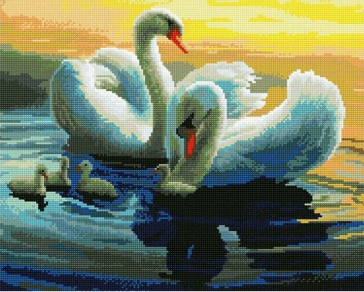 Алмазная вышивка «Семья лебедей»
