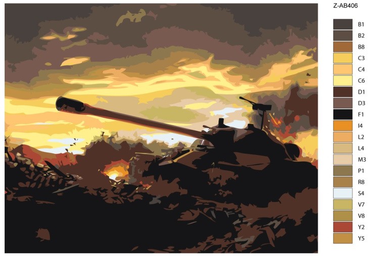 Картина по номерам «Танк на поле боя» — картинка 2