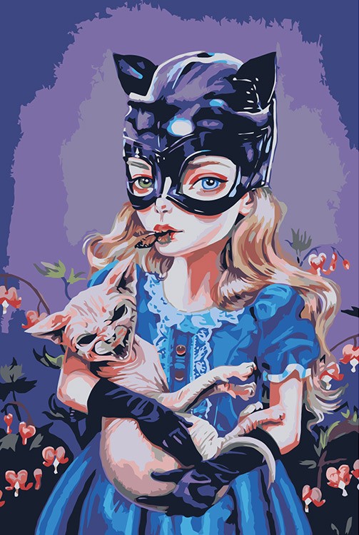 Картина по номерам «Девочка-кошка с котенком»