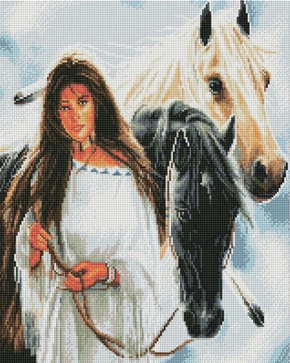 Алмазная вышивка «Индейская девушка и лошади»