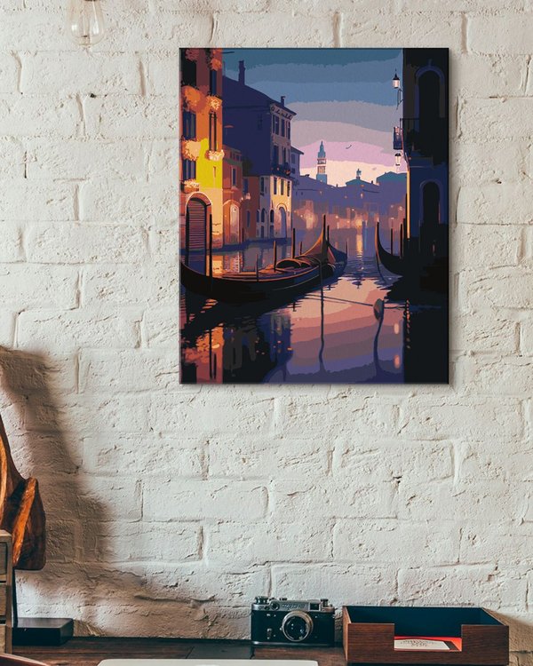 Картина по номерам «Ночной причал в Венеции с гондолами» — картинка 3