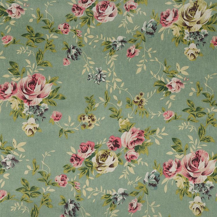 Ткань льняная, 1 м x 150 см, 140 г/м², цвет: зеленый, цветочный принт, TBY — картинка 4