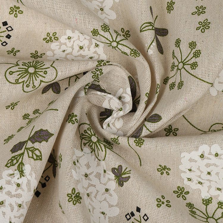 Ткань льняная, 1 м x 150 см, 140 г/м², цвет: бежевый, цветочный принт, TBY — картинка 2