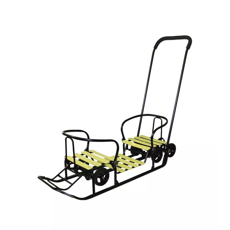 Санки детские Snow Black Auto «Для Двоих», жёлтые с колесами — картинка 4
