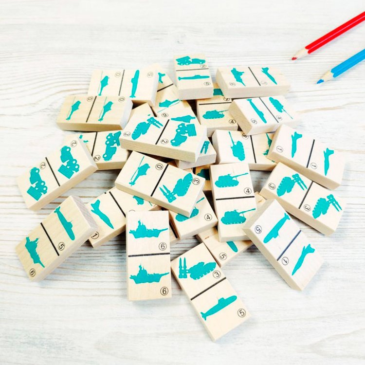 Деревянная развивающая игра Пелси «Домино детское Военная техника» — картинка 5