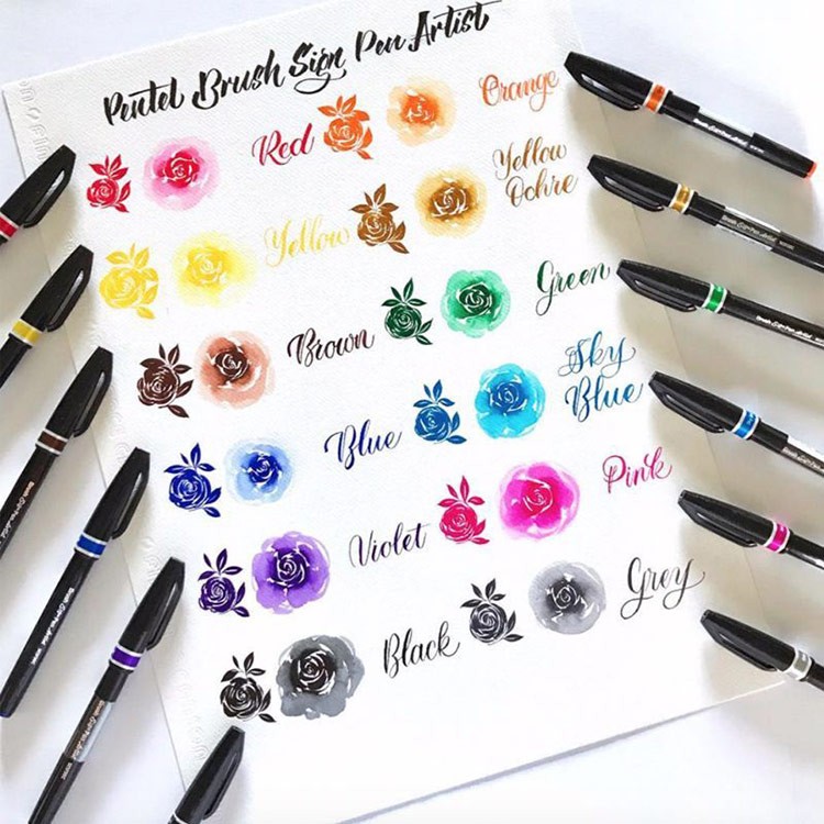 Браш пен Brush Sign Pen Artist, ultra-fine 0,5 - 5 мм, цвет: серый, Pentel — картинка 10
