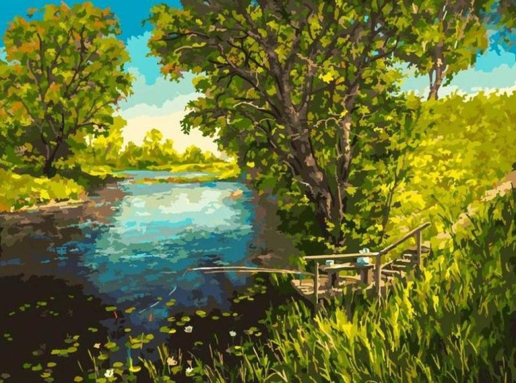 Картина по номерам «Речка за деревней»