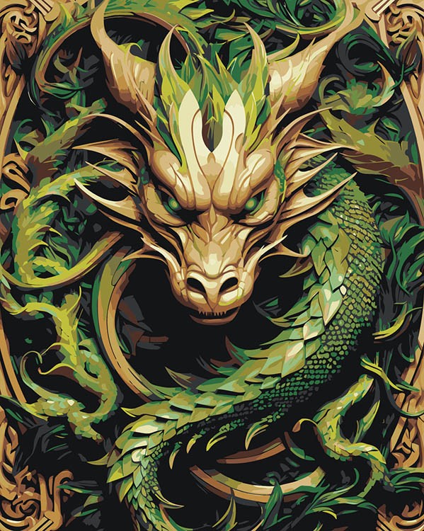 Картина по номерам «Зеленый деревянный дракон 4»