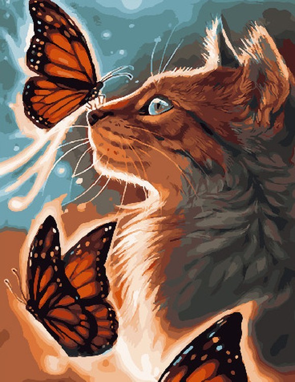 Картина по номерам «Бабочки и кошка»