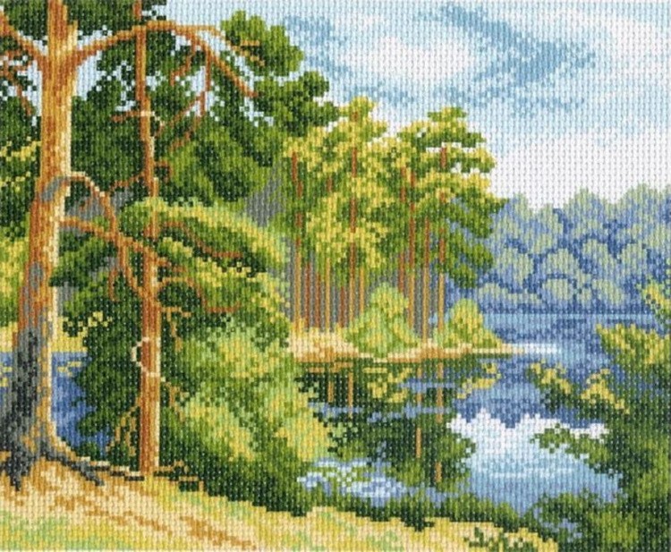 Рисунок на канве «Озеро в лесу»