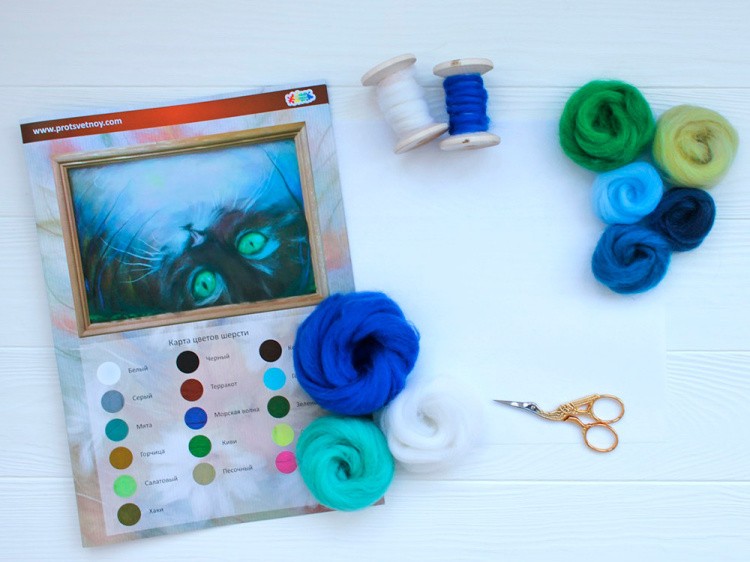 Картина шерстью «Лунный кот» — картинка 3