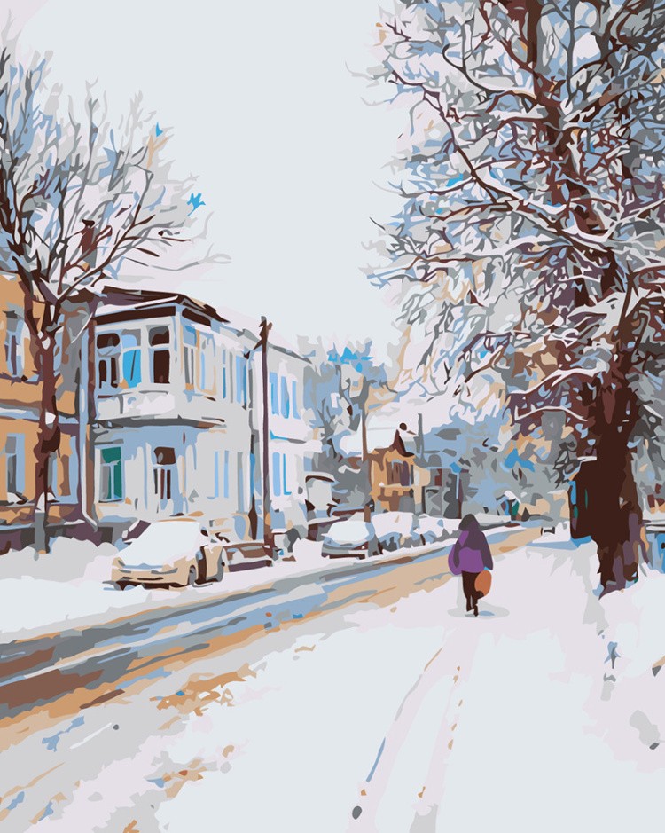 Картина по номерам Дома панельки родные зима в городе