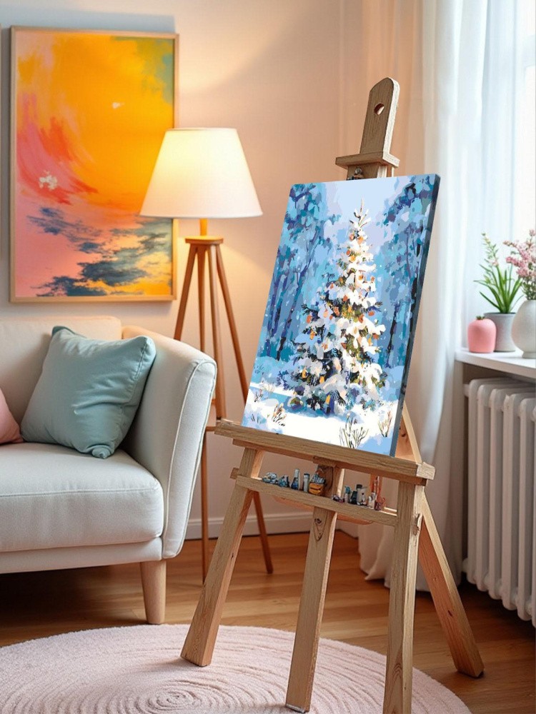 Картина по номерам Новогодняя елка в зимнем лесу — картинка 10