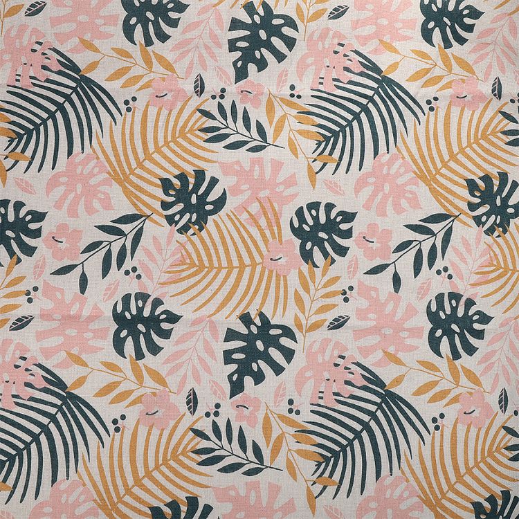 Ткань льняная, 3 м x 150 см, 140 г/м², цвет: розовый, растительный принт, TBY — картинка 2