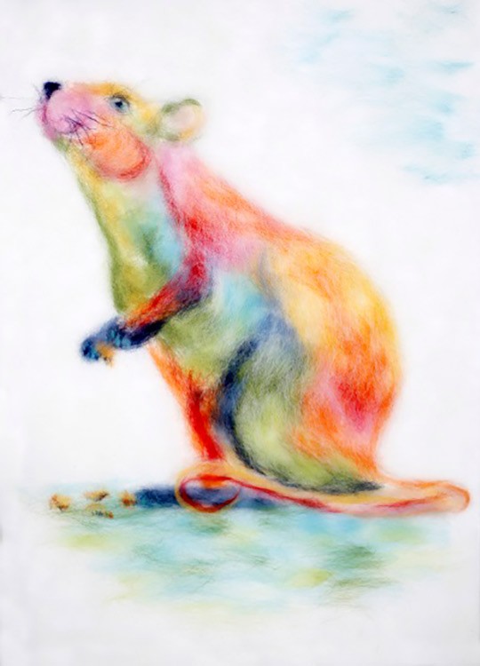 Картина шерстью «Радужная мышка»