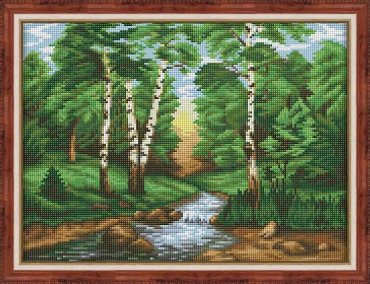 Алмазная вышивка «Ручей среди берез» — картинка 2