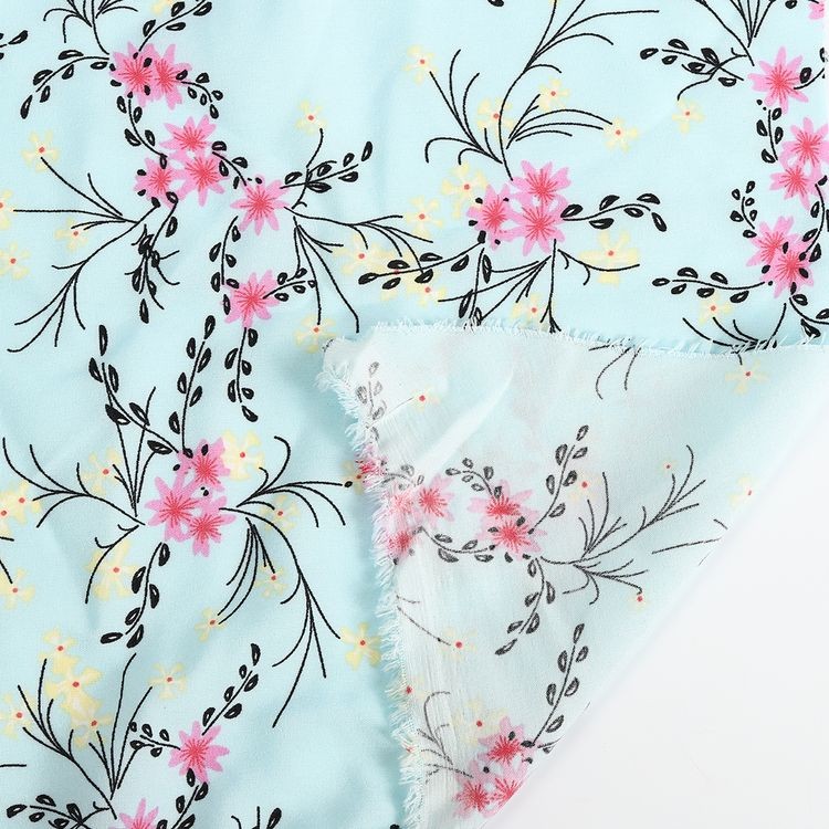 Ткань Софт, 5 м x 150 см, 105 г/м², цвет: светло-голубой, цветочный принт, TBY — картинка 2