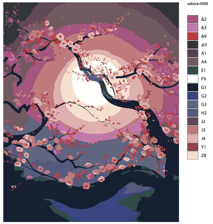 Картина по номерам «Цветущая сакура в лунном свете» — картинка 2