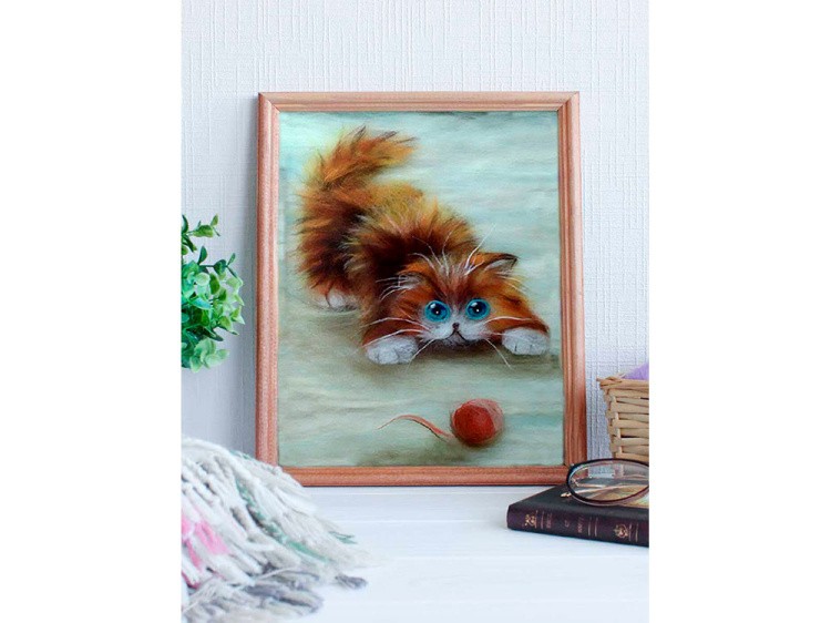 Картина шерстью «Рыжик за игрой» — картинка 4