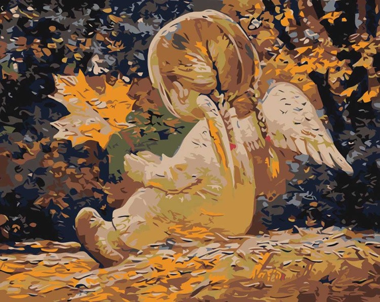 Картина по номерам «Девочка-ангелочек с кленовым листом»