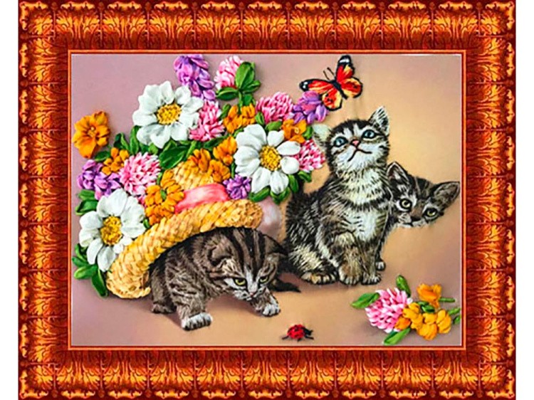 Вышивка лентами «Котята» — картинка 2
