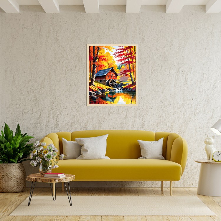 Картина по номерам с поталью «Водяная мельница в октябре» — картинка 7