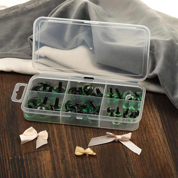 Набор глаз в органайзере винтовые, пластик, с лучиками зеленые, d11-22 мм, 46 шт., с фиксацией №5, Magic 4 Toys — картинка 5