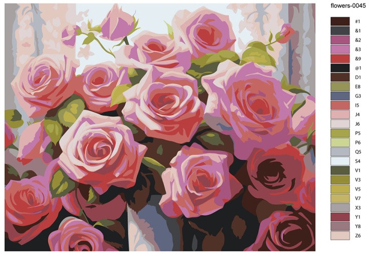 Картина по номерам «Цветы: Розовые розы в вазе» — картинка 2