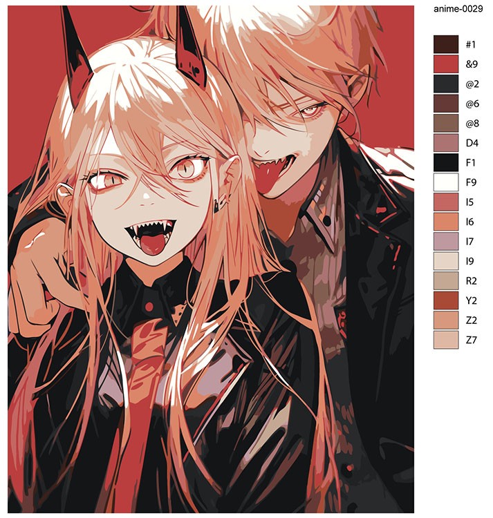 Картина по номерам «Аниме: Девушка и парень с острыми клыками» — картинка 2