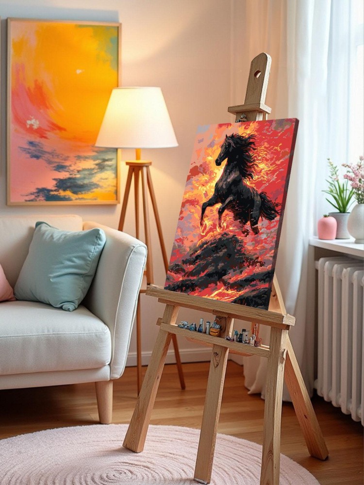 Картина по номерам Черная огненная лошадь Символ года — картинка 10
