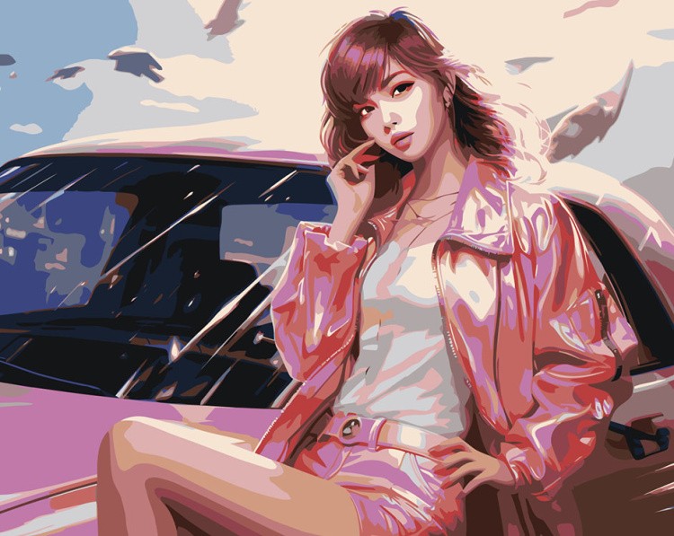 Картина по номерам «Машины: Девушка на фоне авто в стиле аниме»