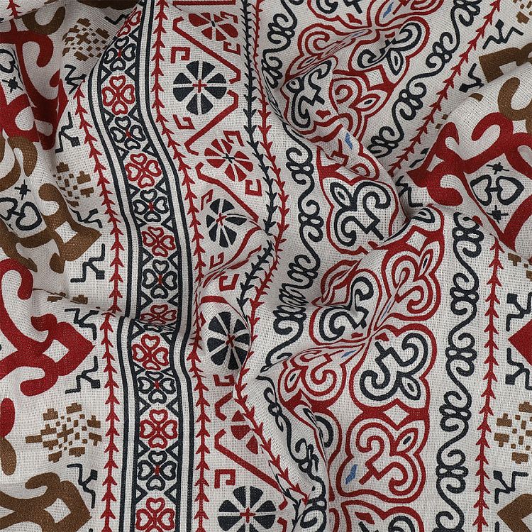 Ткань льняная, 1 м x 150 см, 140 г/м², цвет: красный, принт, TBY — картинка 3