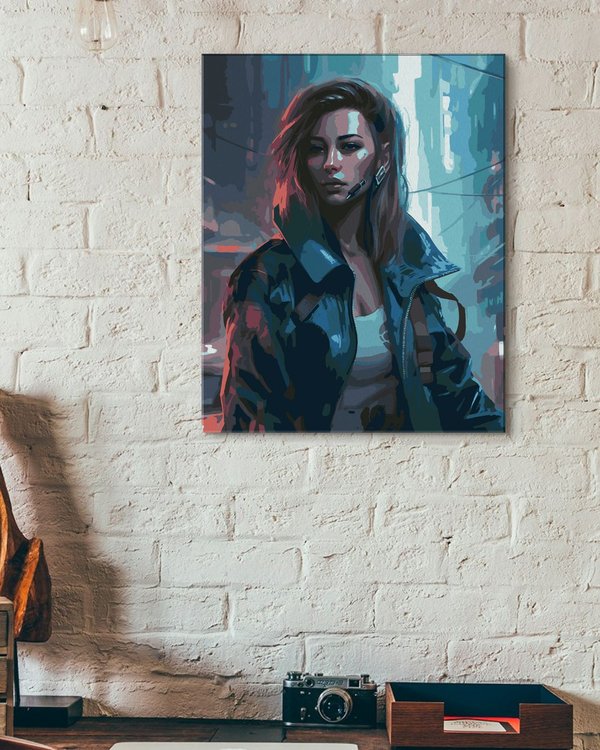 Картина по номерам «Девушка с имплантами в городе будущего» — картинка 3