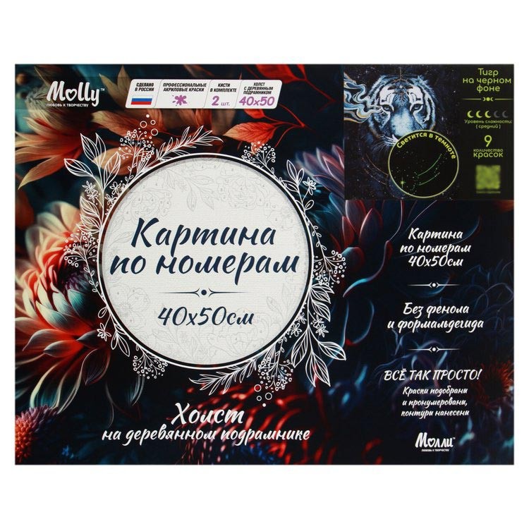 Картина по номерам со светящейся краской «Тигр на черном фоне» — картинка 10