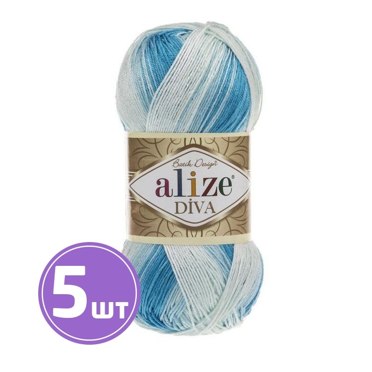 Пряжа ALIZE Diva batik design (2130), бело-голубой, 5 шт. по 100 г