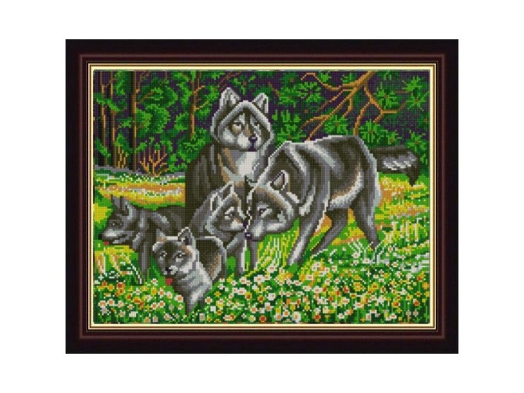 Рисунок на ткани «Волчья семья»