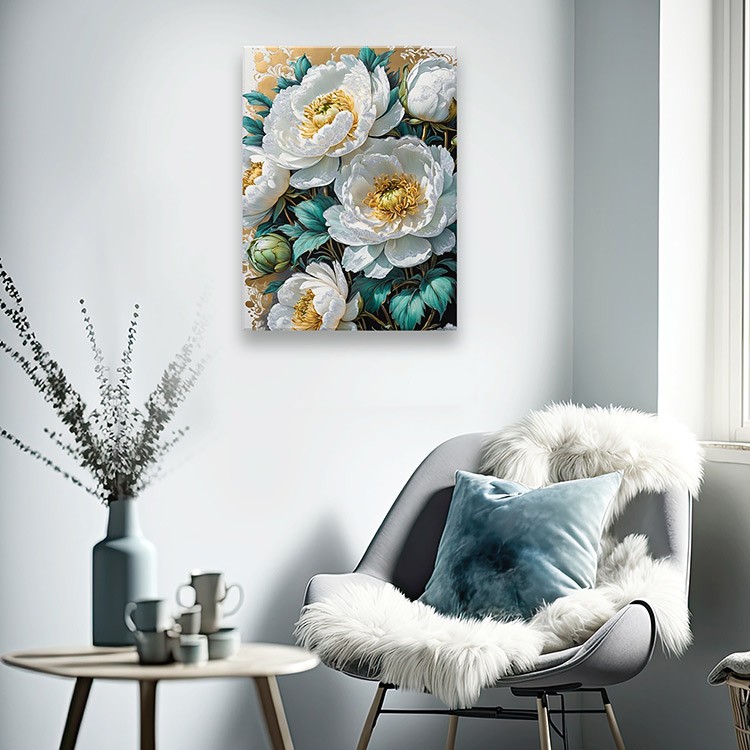 Картина по номерам с поталью платина «Белые цветы» — картинка 5