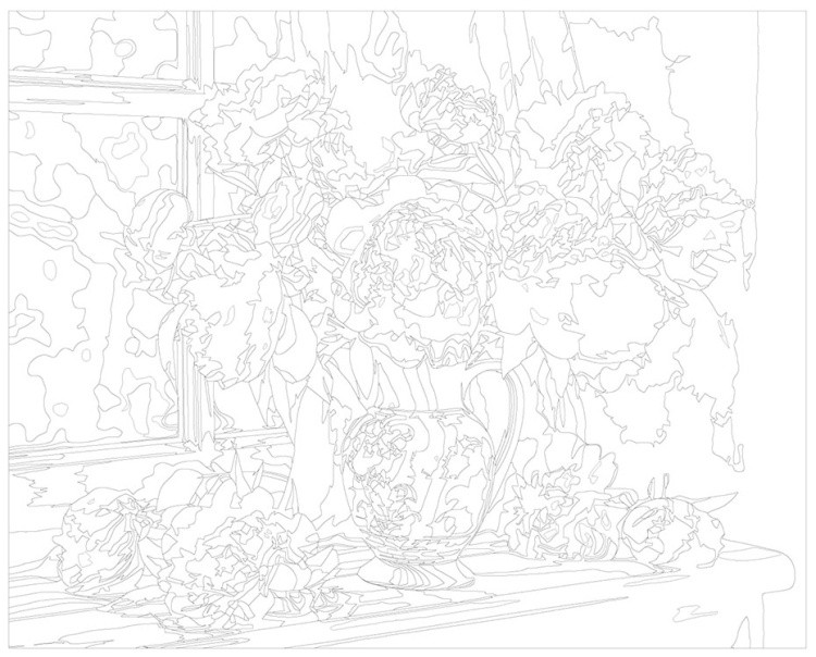 Картина по номерам «Цветы: Пышные пионы в вазе на окне» — картинка 3