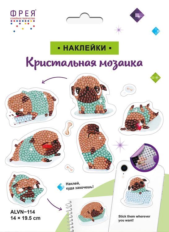 Алмазная вышивка «Наклейки. Мопсы» — картинка 3