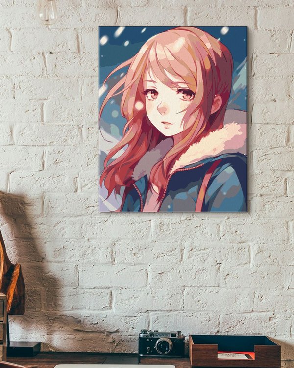 Картина по номерам «Рыжая аниме девушка под снегом» — картинка 3