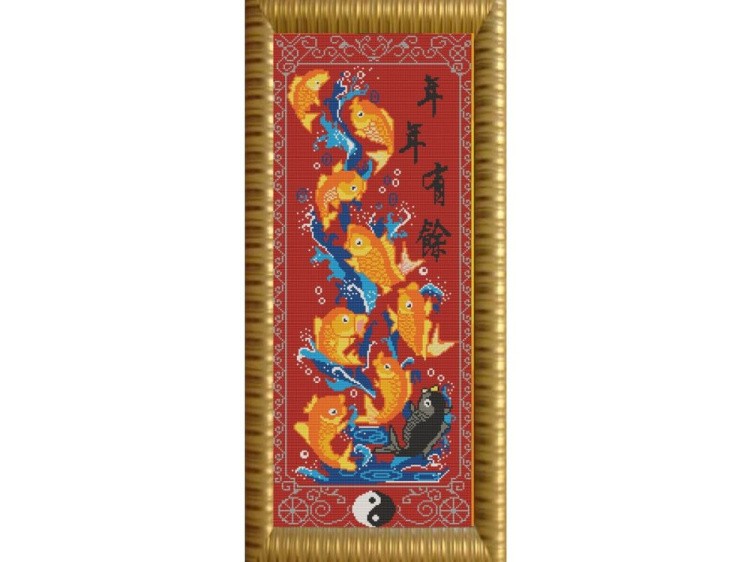 Рисунок на ткани «9 рыбок богатства»
