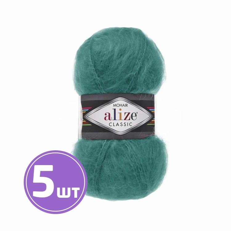 Пряжа ALIZE Mohair classik new (507), изумруд, 5 шт. по 100 г