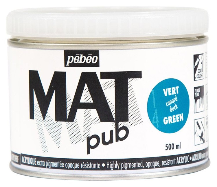 Краска акриловая PEBEO экстра матовая Mat Pub №1, сине-зеленый, 500 мл