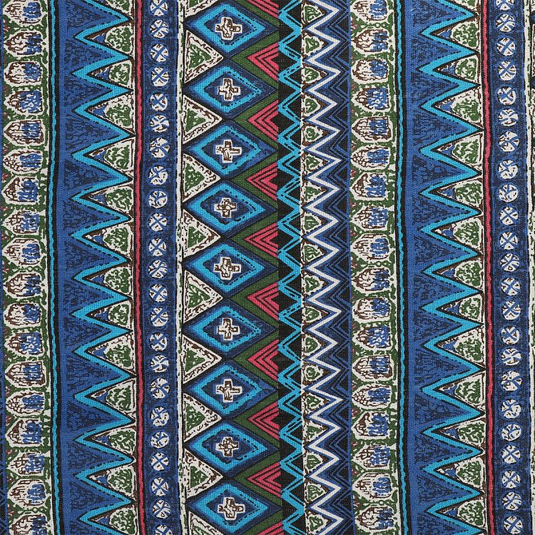 Ткань льняная, 1 м x 150 см, 140 г/м², цвет: синий, геометрический принт, TBY — картинка 2