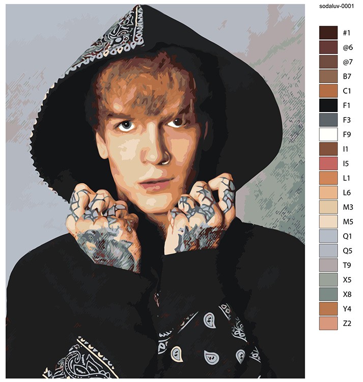 Картина по номерам «Рэпер Soda Luv Сода Лав в капюшоне» — картинка 2