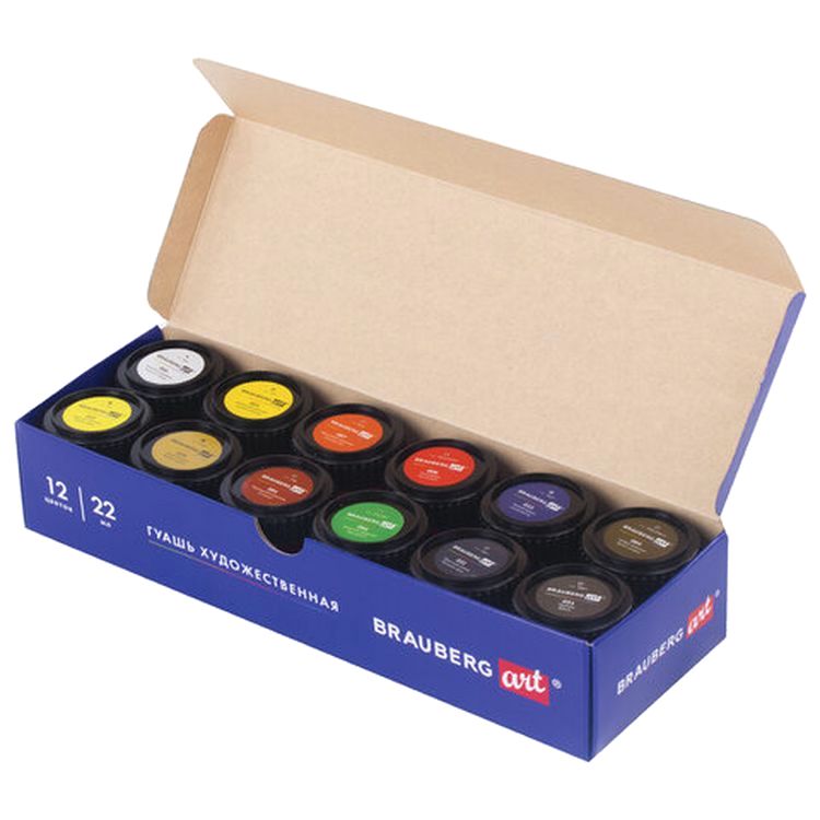 Гуашь художественная Brauberg ART CLASSIC, набор 12 цветов в баночках по 22 мл — картинка 2