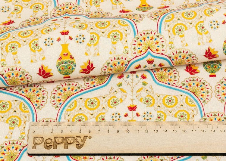 Ткань для пэчворка Индийское Сари, 146 г/м², 50х55 см, 100% хлопок, цвет: кремовый, принт, Peppy — картинка 2