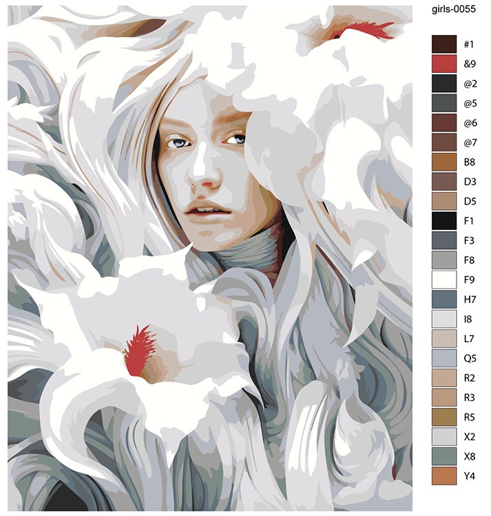 Картина по номерам «Портрет девушки с цветочными узорами 2» — картинка 2