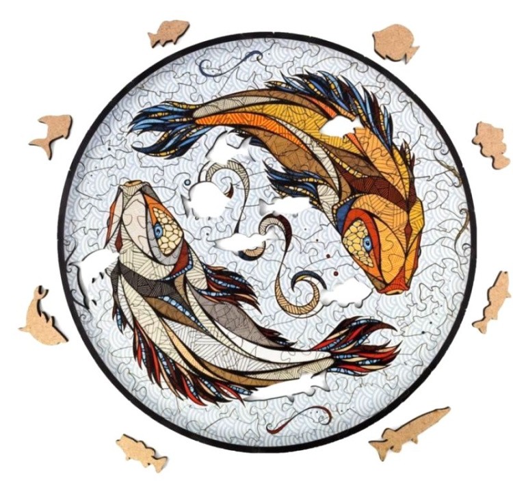 Деревянные фигурные пазлы «Карпы Кои (Рыбы) S», Eco Wood Art — картинка 4