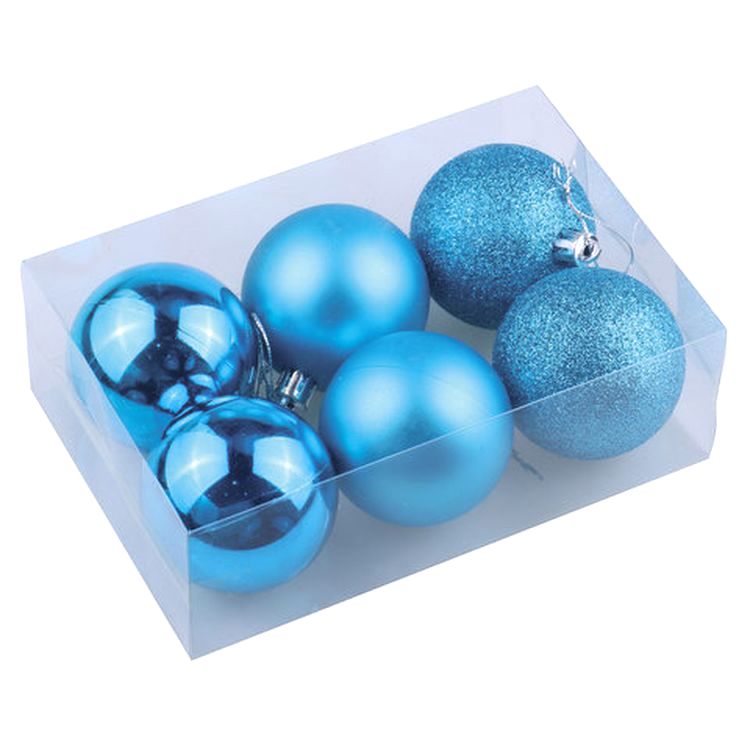 Шары елочные, набор 6 шт., пластик, 6 см, бирюзовые (глянец, матовый, глиттер) — картинка 4